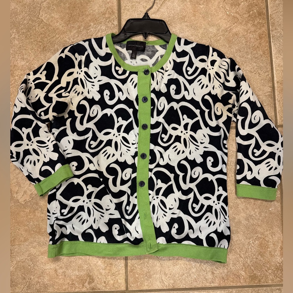 Investments black and white swirl cardigan